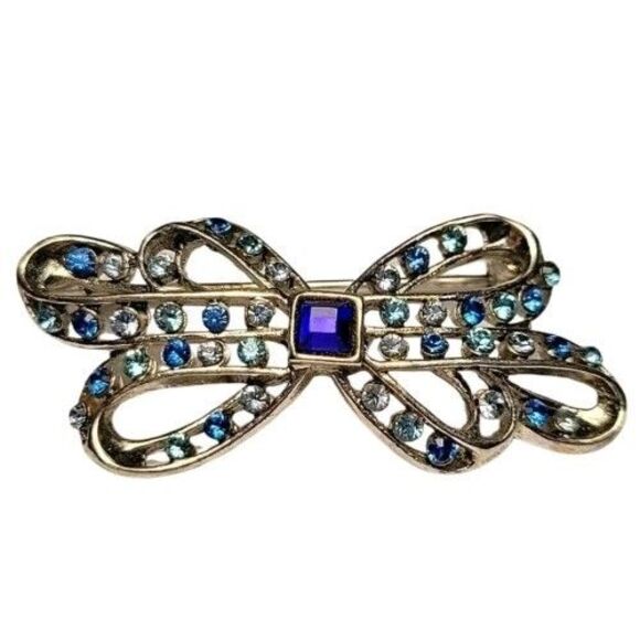 LC Shades Of Blue  Rhinestones Pin Brooch Liz Claiborne Silver Tone - Picture 2 of 9